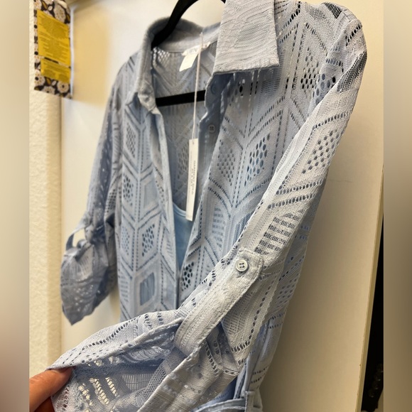 Venus Light Blue Chevron Overlay Belted Shirt Dress Women country lace - Picture 8 of 14